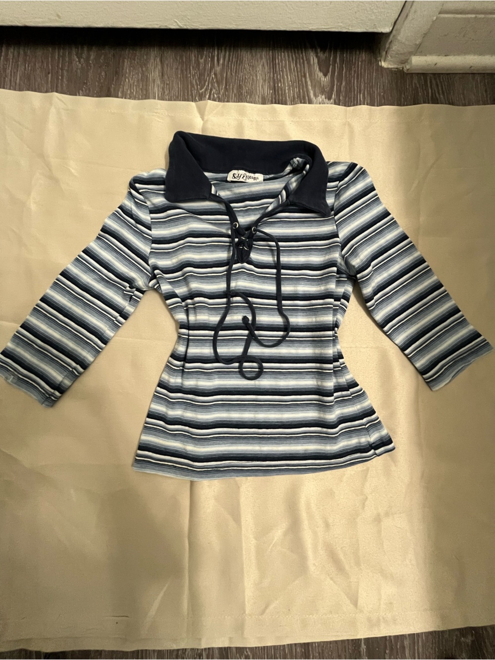 Y2K Striped Blue Hooded Pullover with Drawstring